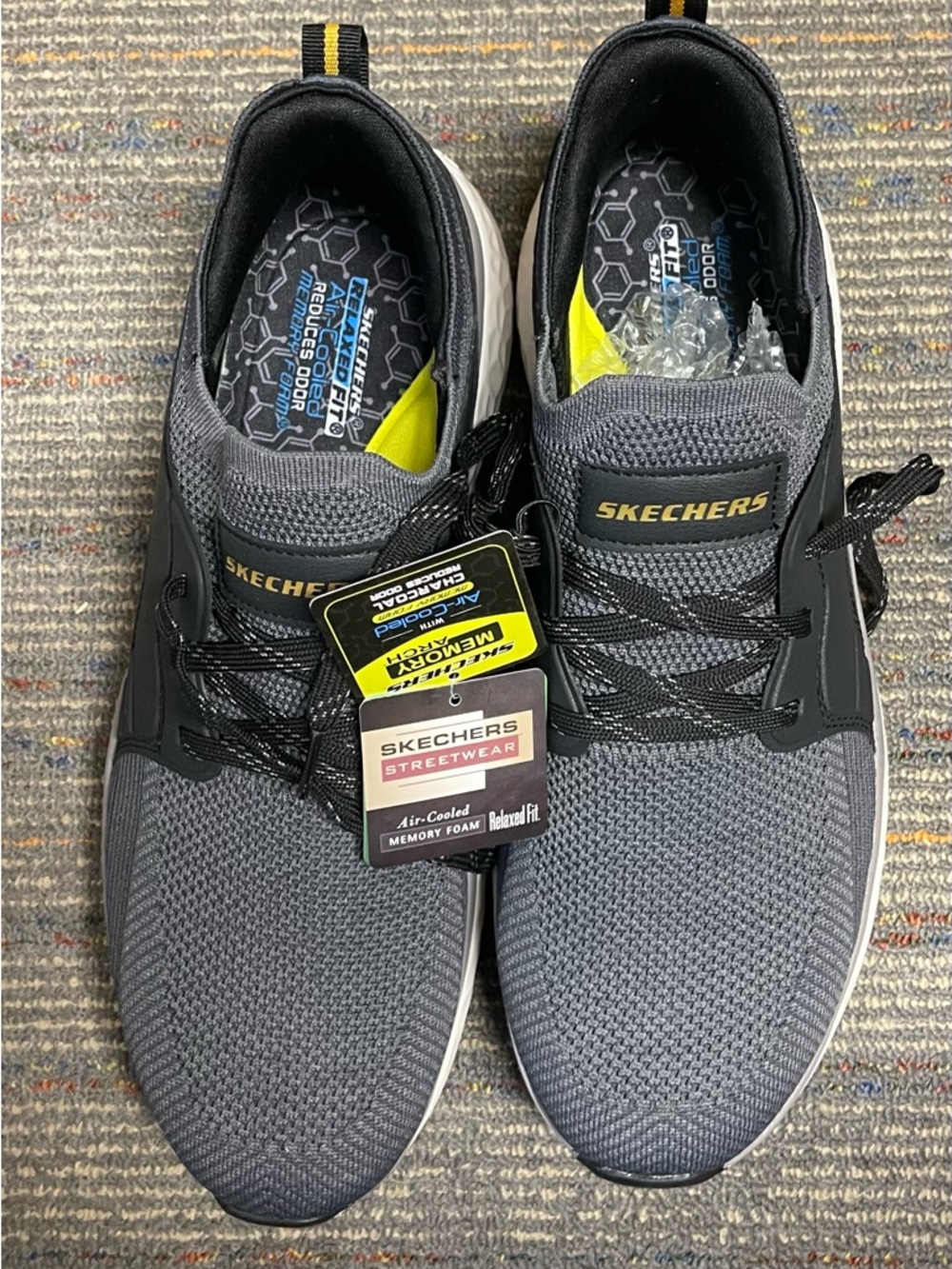 Skechers Gray Knit Lace-Up Sneakers with Black Accents